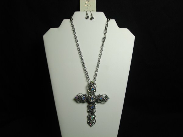 Long Chain Necklace W/ Crystal on Cross